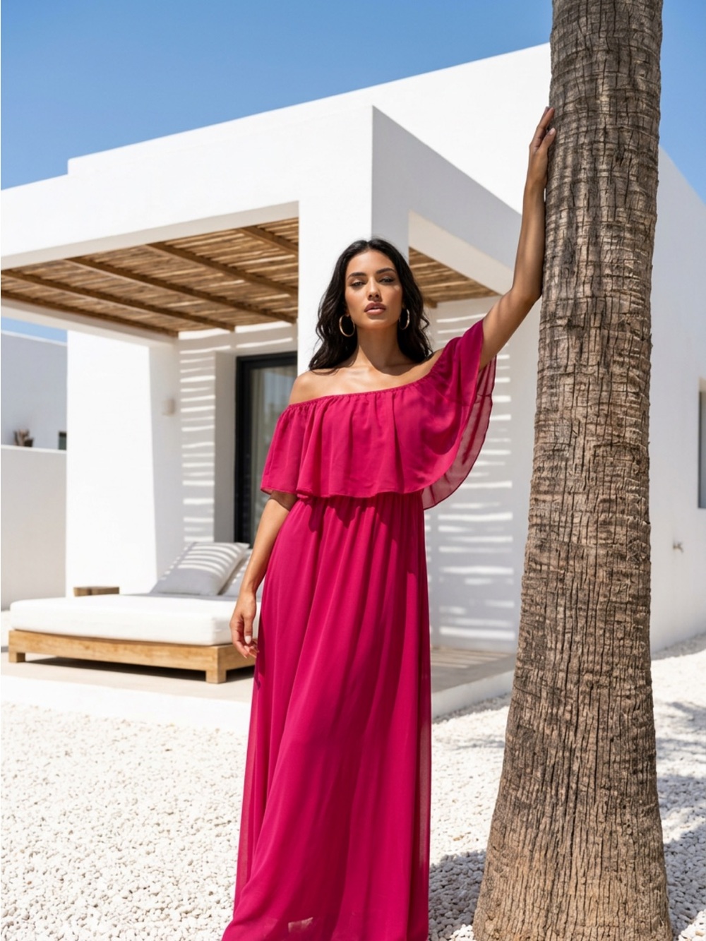 RSVP off the Shoulder Fuchsia Maxi Dress